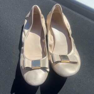 Cole Haan Grand Tali Bow Gold Leather Slip on Ballet Flat